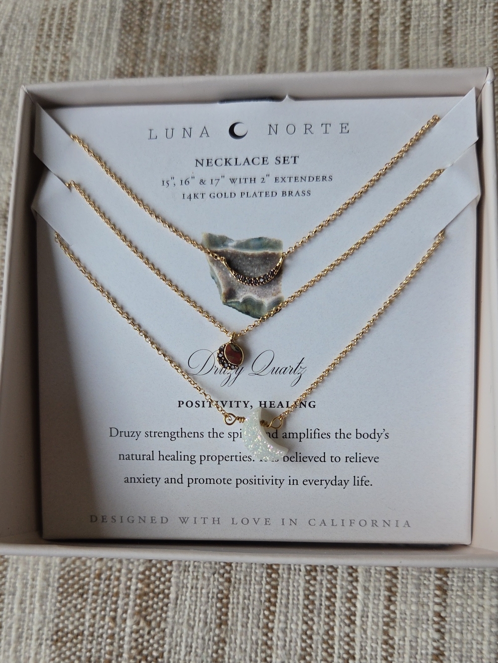 Luna Norte Gold-Plated Druzy Quartz Layered Necklace Set - NWT